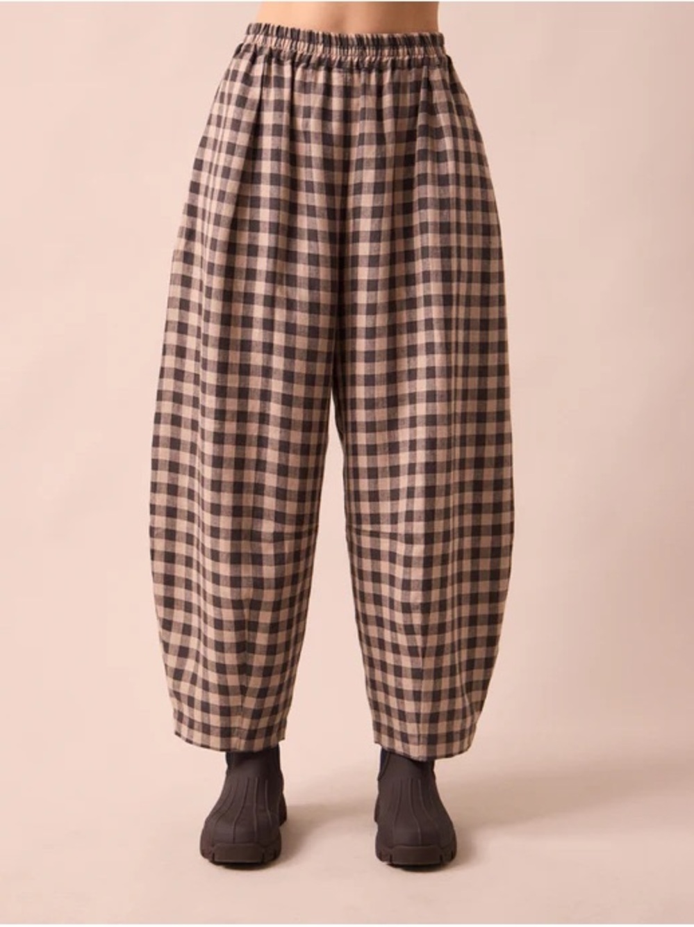 Beyond Nine Daisy Linen Pants in Stone Gingham - Picture 2 of 3